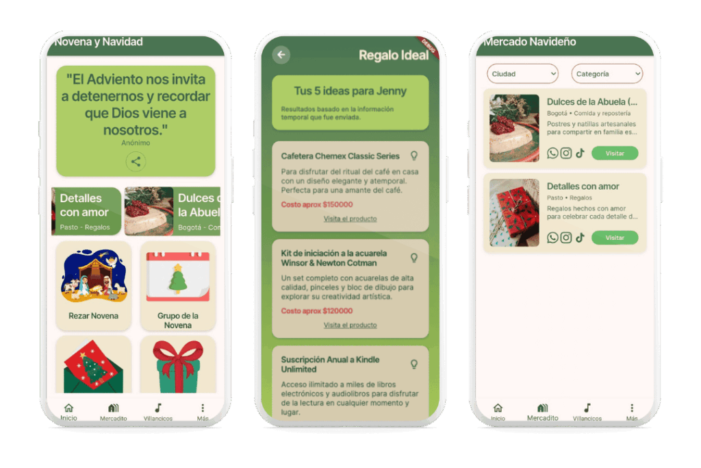 Mercado navideño digital Colombia – Christmas Market 2025 en la app Novena y Navidad.