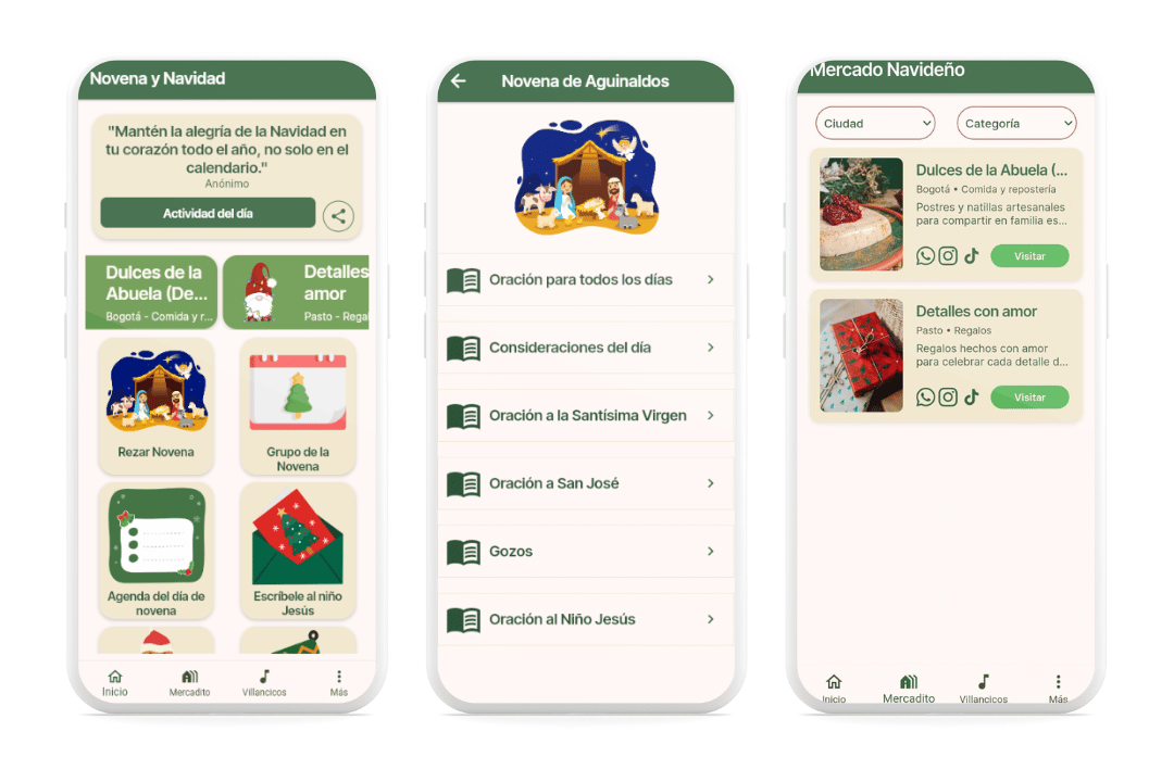 Mercado navideño digital Colombia – Christmas Market 2025 en la app Novena y Navidad.