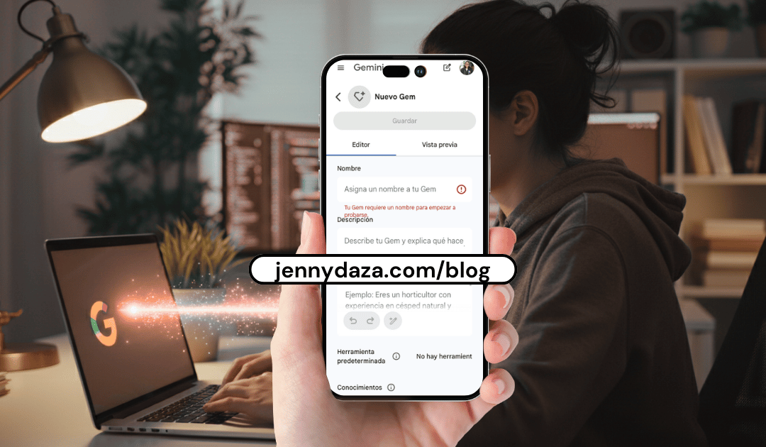 Jenny Daza configurando una Gem en Gemini integrada con Google Workspace