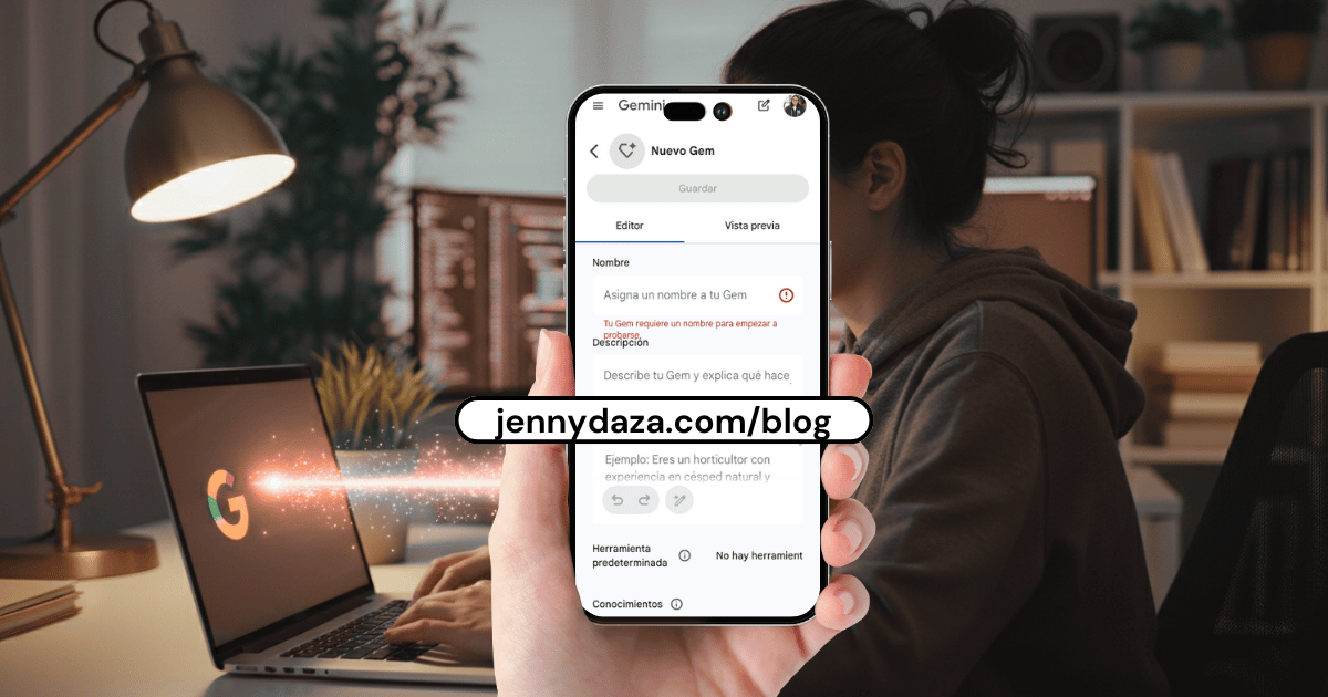 Jenny Daza configurando una Gem en Gemini integrada con Google Workspace